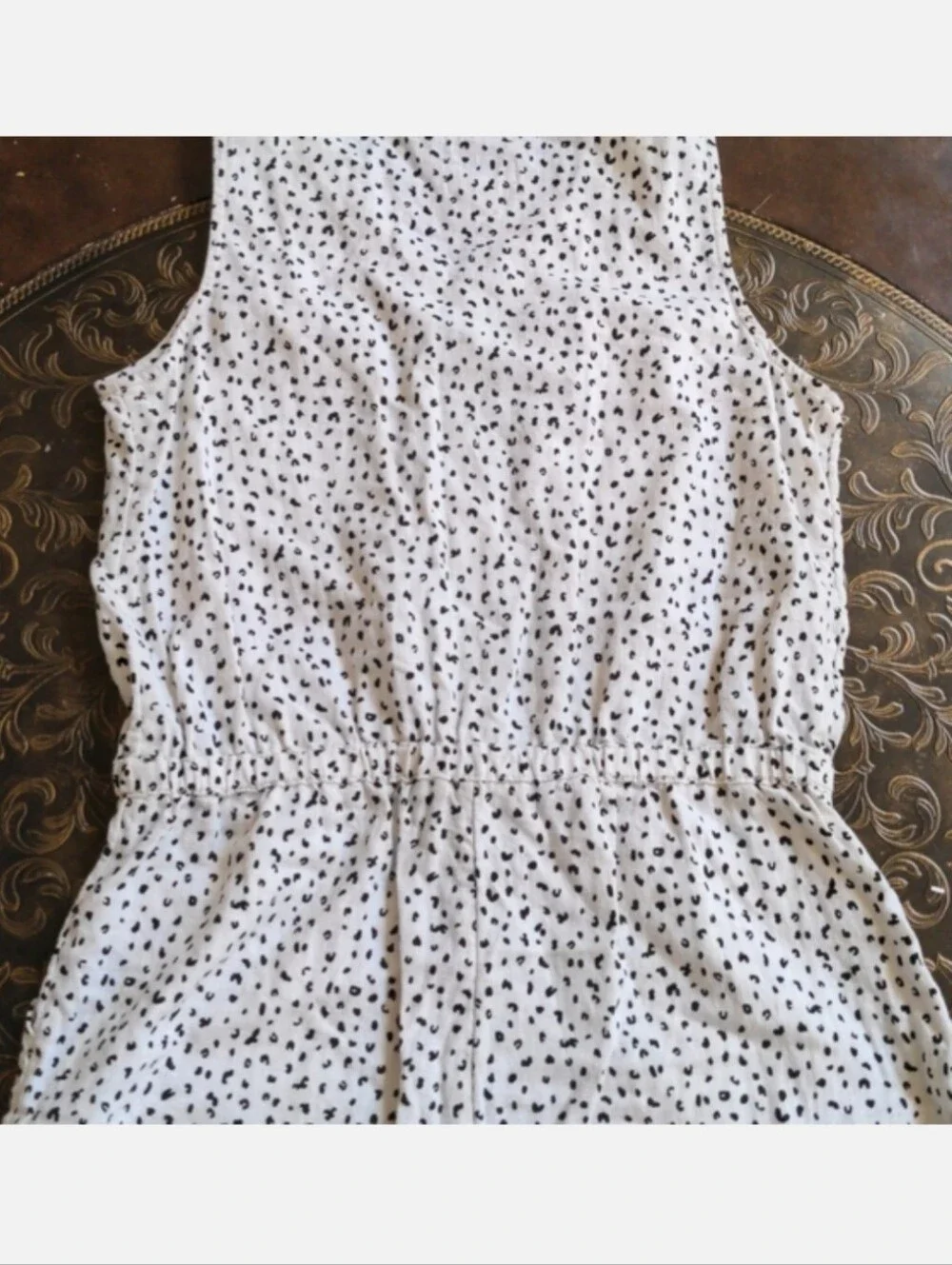 Old Navy Linen Blend Romper Size Girl's XL (14) White & Black Leopard Print EUC